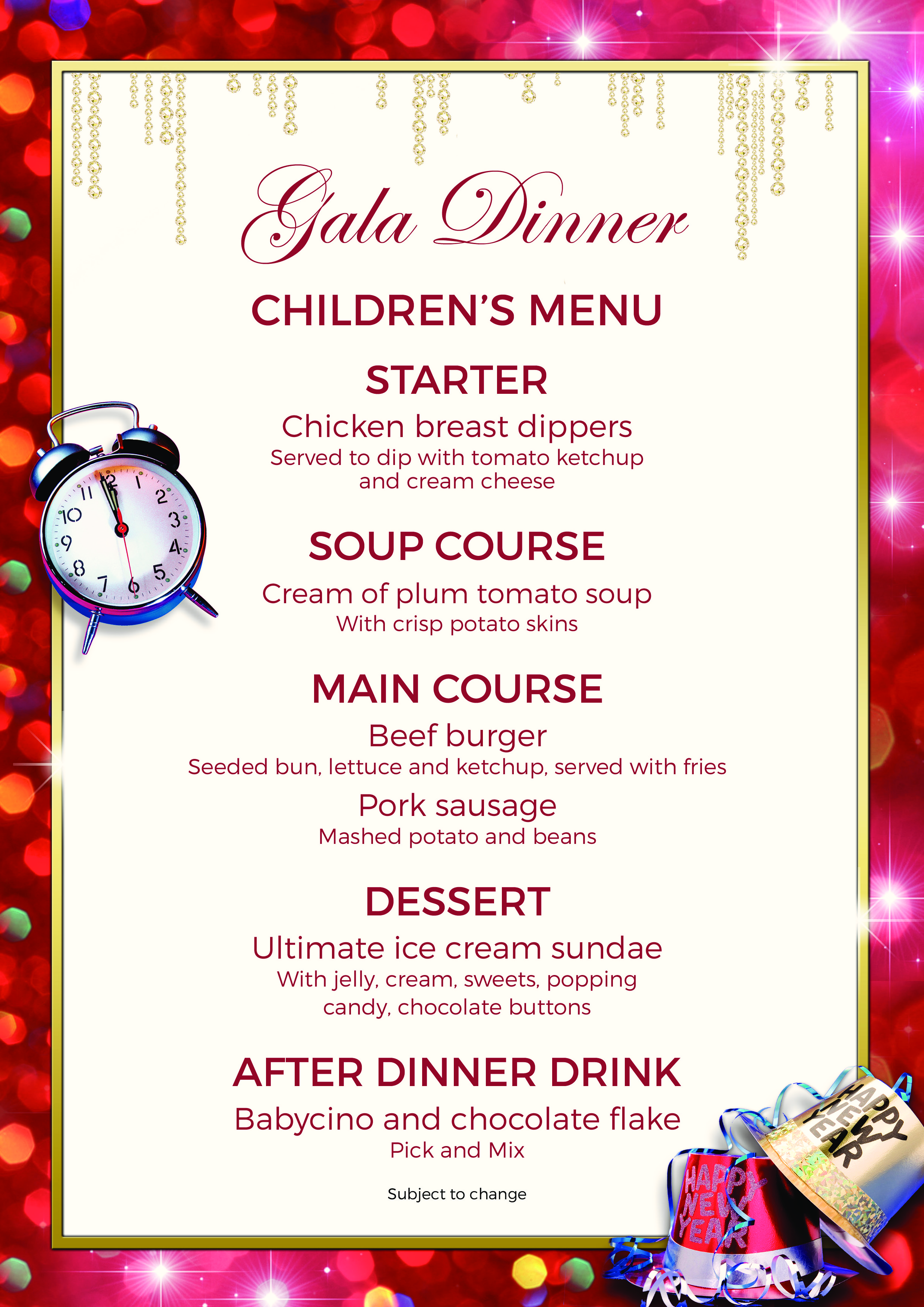 Gala Dinner Kids Menu - TowersTimes